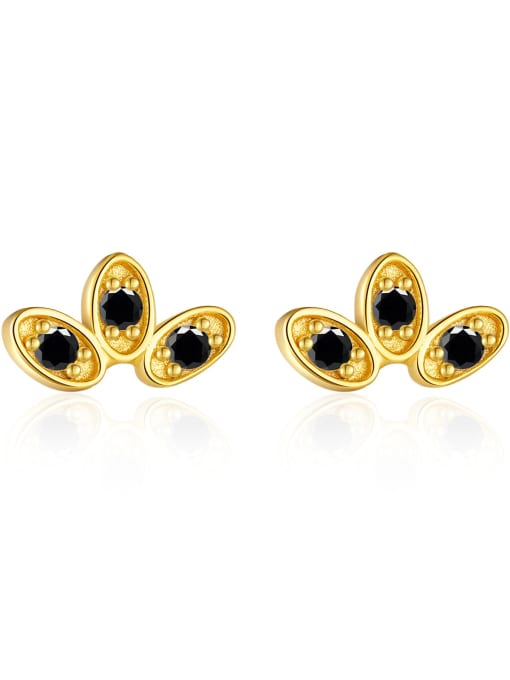 18K gold [Blackstone] 925 Sterling Silver Cubic Zirconia Flower Dainty Stud Earring